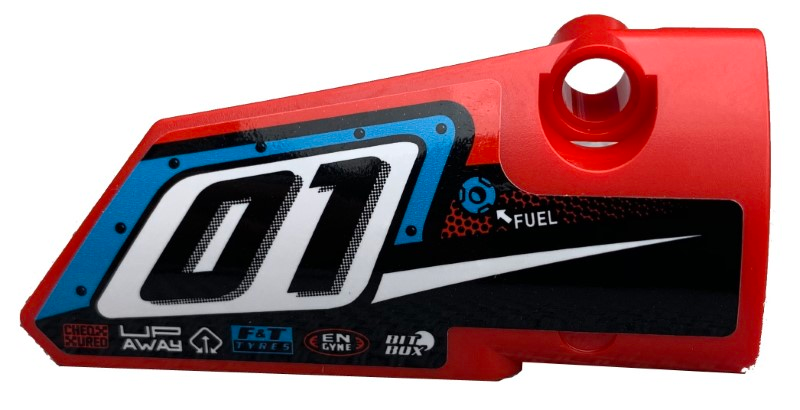 Lego Technic, Panel Fairing # 4 Small Smooth Long, Side B with '01', Fuel Hole and White Stripe on Black Background Pattern (Sticker) - Set 42073