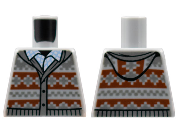 Lego Torso Knit Fair Isle Cardigan Sweater with Hood, Closed Collar Pattern / Light Bluish Gray