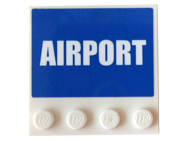 Lego Tile, Modified 4 x 4 with Studs on Edge with White 'AIRPORT' on Blue Background Pattern (Sticker) - Set 60104