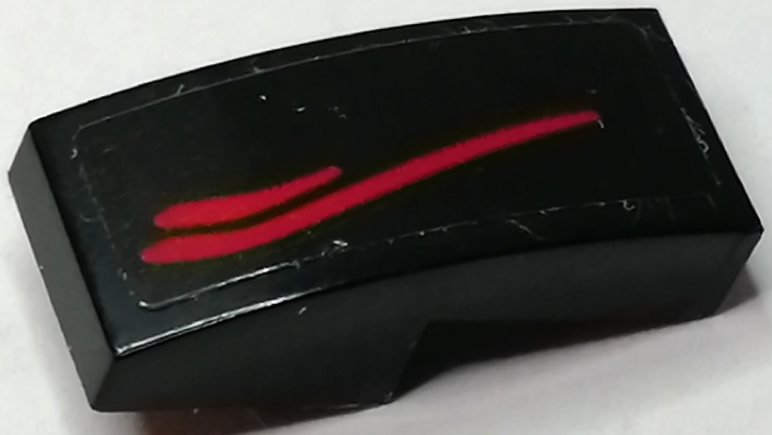 Lego Slope, Curved 2 x 1 x 2/3 with Red Curved Lines Taillights Pattern Model Right Side (Sticker) - Set 75880 / Black