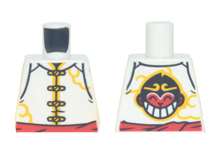 Lego Torso Vest with Yellow Clasps, Red Belt, and Monkie Head Logo on Back Pattern / White