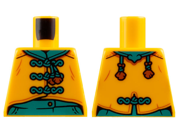 Lego Torso Tang Jacket, Dark Turquoise Collar and Laces Pattern / Bright Light Orange
