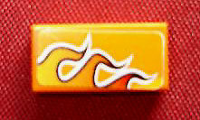 Lego Tile 1 x 2 with Flames with White Outline Pattern Model Right Side (Sticker) - Set 8641 / Orange