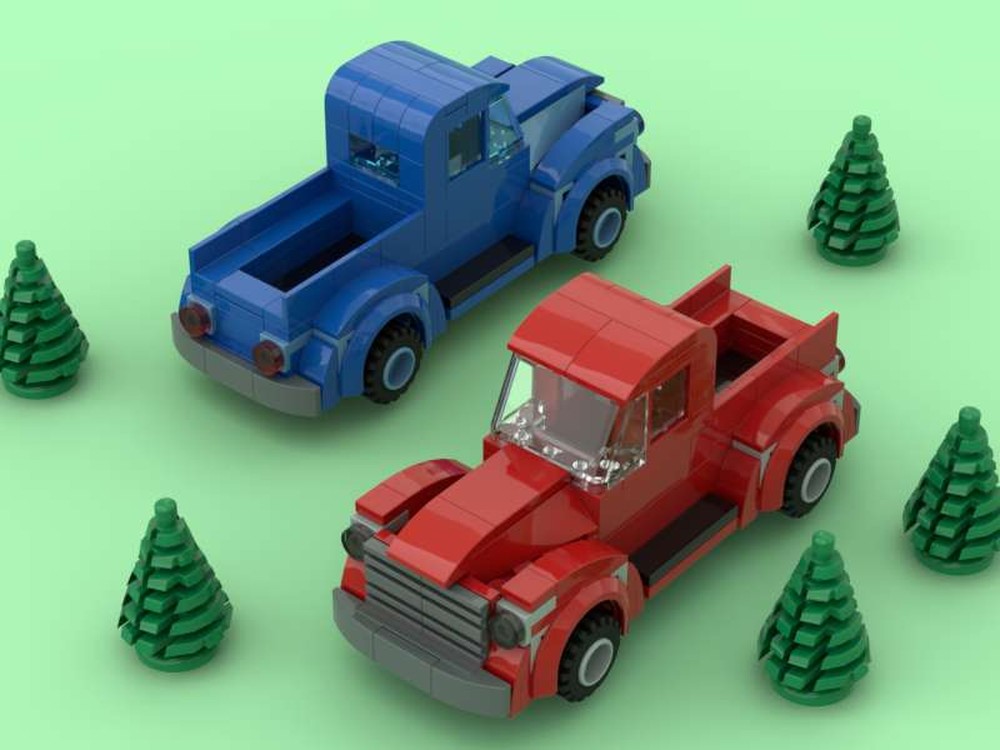 Lego Old 1950s Pickup Trucks Red & Blue Revised