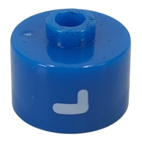Lego Pen Bead, Round Long, Flat Edge with White 'L' Print / Blue