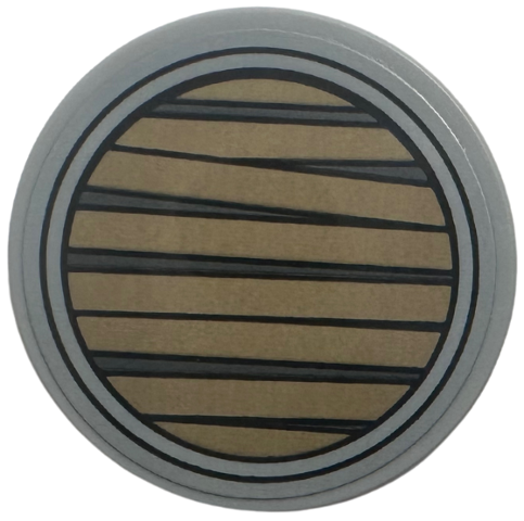 Lego Tile, Round 3 x 3 with Dark Tan Wood Boards in Circles on Dark Bluish Gray Background Pattern (Sticker) - Set 76781