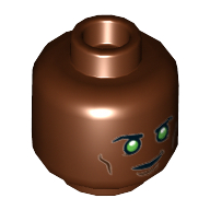 Lego Minifig Head Green Lantern (John Stewart), Green Eyes, Eyebrows, Green Eyes, Smirk / Angry Print / Reddish Brown