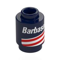 Lego Brick Round 1 x 1 with White 'Barbasol', White and Red Stripes Print / Dark Blue