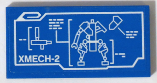 Lego Tile 2 x 4 with White 'XMECH-2' Mechanical Drawing Blueprint Pattern (Sticker) - Set 70596 / Blue