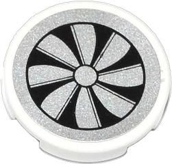 Lego Tile, Round 2 x 2 with Silver Fan Blades Pattern (Sticker) - Set 60014