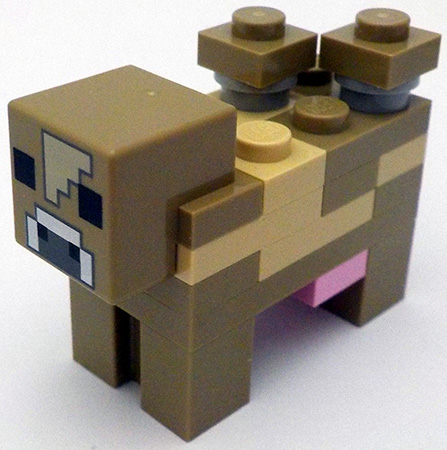 Lego Minecraft Cow, Mooshroom (Dark Tan and Tan) - Brick Built