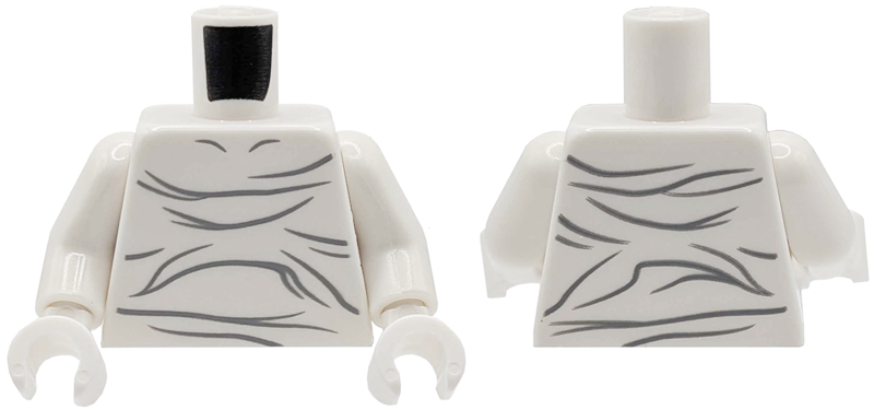 Lego Torso with Dark Bluish Gray Collar Bones, Creases and Skin Folds Pattern / White Arms / White Hands
