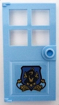 Lego Door 1 x 4 x 6 with 4 Panes and Stud Handle with Beauxbatons Crest with Dark Blue Letter B and Gold Leaves Pattern Model Right Side (Sticker) - Set 75958