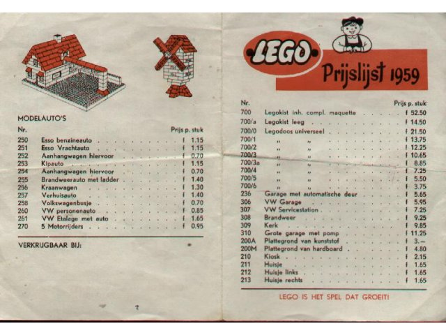 Lego 1959 Dutch Prijslijst (price list)