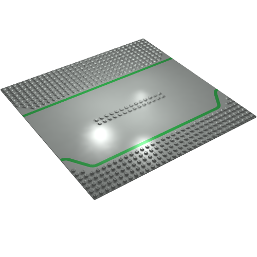 Lego Baseplate 32 x 32 Split with 2 x 14 Center Studs, Service Station with Green Lines Print / Light Gray