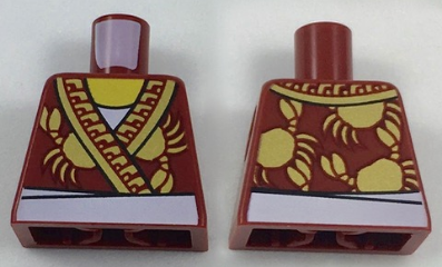 Lego Torso Robe with Ornate Gold Trim, Crabs and White Apron Pattern / Dark Red