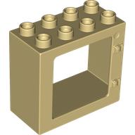 Lego Duplo Door / Window Frame Flat Front Surface, Completely Open Back / Tan