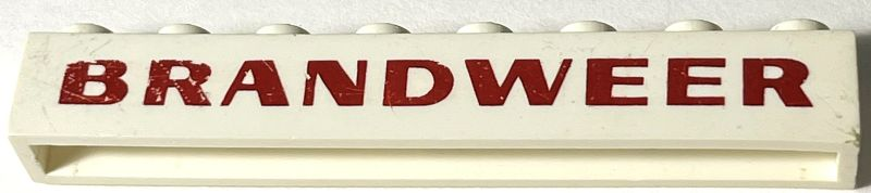 Lego Brick 1 x 8 without Bottom Tubes with Cross Side Supports with Red 'BRANDWEER' Sans-Serif Bold Pattern