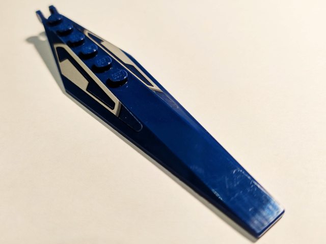 Lego Hinge Plate 3 x 12 with Angled Side Extensions and Tapered Ends with Dark Blue Stripes on Light Bluish Gray Panels Pattern (Stickers) - Set 75199 / Dark Blue