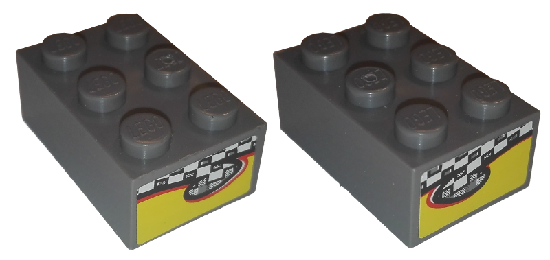 Lego Brick 2 x 3 with Yellow Flame on Checkered Background Pattern on Both Ends (Stickers) - Set 8134