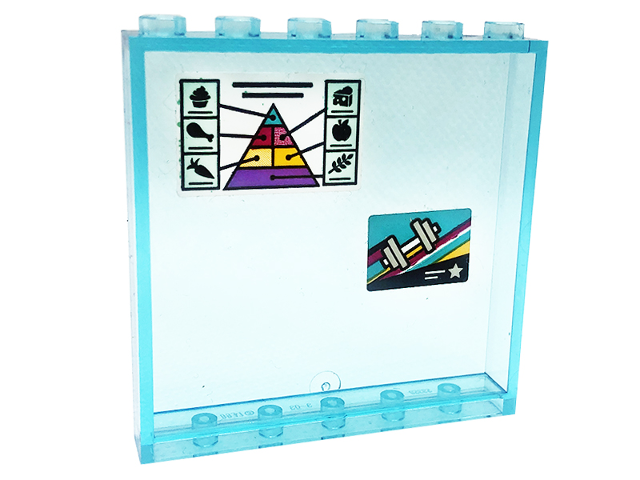 Lego Panel 1 x 6 x 5 with Food Pyramid and Weights Poster Pattern on Inside (Stickers) - Set 41318 / Trans-Light Blue