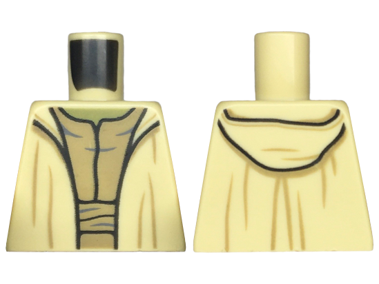 Lego Torso SW Robe Open with Hood and Small Creases over Dark Tan Layered Shirt, Olive Green Neck Pattern / Tan