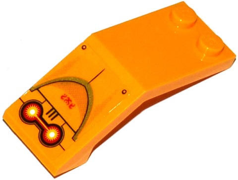 Lego Windscreen 5 x 2 x 1 2/3 with Fire Cores, Red Alien Characters and Rivets Pattern (Sticker) - Set 70144 / Bright Light Orange