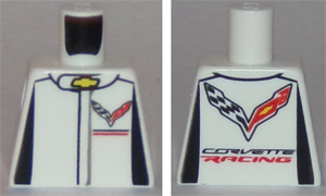 Lego Torso Racing Suit with Chevrolet Logos on Front and 'CORVETTE RACING' on Back Pattern / White