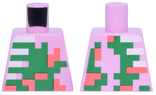 Lego Torso Pixelated Zombie Coral Patches, Green Decaying Flesh, White Ribs Pattern / Bright Pink
