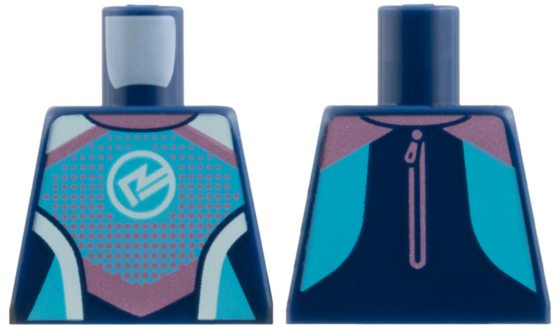 Lego Torso Wetsuit Metallic Pink Strips and Dots, White R Logo, Medium Azure Trim Pattern / Dark Blue
