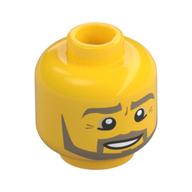 Lego Minifig Head, Beard Dark Tan Angular, Pupils, Bottom Eye Lid Line, Teeth Print [Hollow Stud]