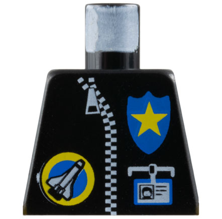Lego Torso Jacket with White Zipper, Yellow Police Star on Blue Badge, and Space Port Logo, ID Badge Pattern / Black
