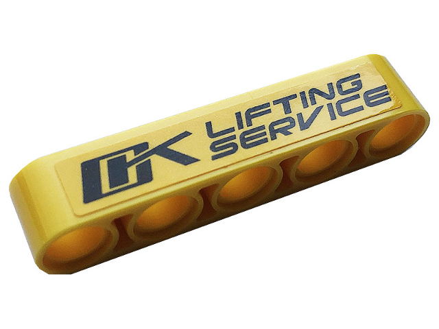 Lego Technic, Liftarm Thick 1 x 5 with Black 'LIFTING SERVICE' Pattern (Sticker) - Set 42108 / Yellow