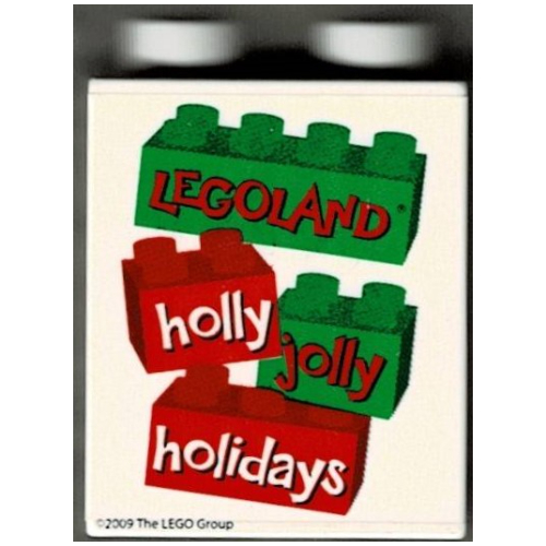Lego Duplo Brick 1 x 2 x 2 with LEGOLAND holly jolly holidays Print / White
