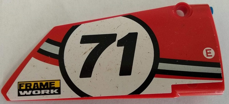 Lego Technic, Panel Fairing #18 Large Smooth, Side B with Number 71 and 'FRAME WORK' Pattern (Sticker) - Set 42000