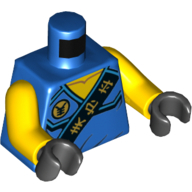 Lego Torso Robe with Black Sash with Asian Characters Print, Yellow Arms, Black Hands / Blue