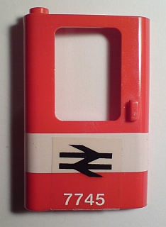 Lego Door 1 x 4 x 5 Train Left, Thin Support at Bottom with White Stripe and British Railways '7745' Pattern (Sticker) - Set 7745