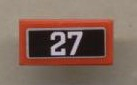 Lego Tile 1 x 2 with '27' Pattern (Sticker) - Set 10020 / Red