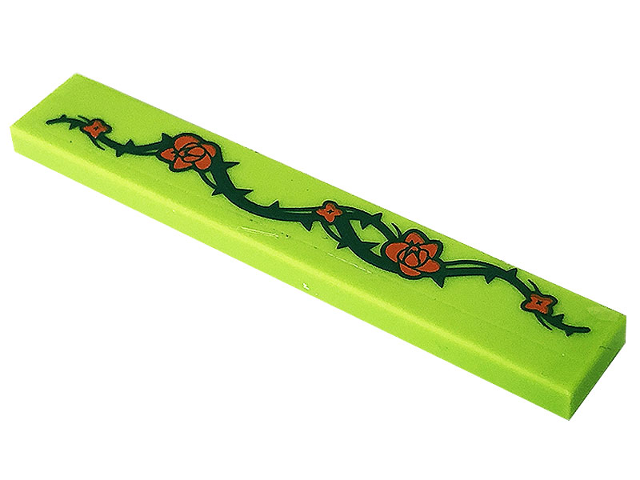 Lego Tile 1 x 6 with Dark Blue Vine with Thorns and Red Roses Pattern (Sticker) - Set 41232 / Lime