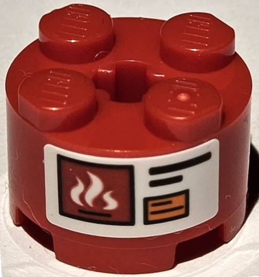 Lego Brick, Round 2 x 2 with Axle Hole with Warning Sign with White Flames, Black Lines and Orange Rectangle Pattern (Sticker) - Set 42111