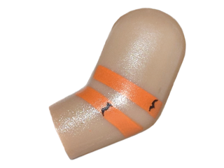 Lego Arm, Left with Ghostbusters Orange Stripes Pattern / Dark Tan