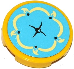Lego Tile, Round 2 x 2 with Bottom Stud Holder with Medium Azure Cushion with Bright Light Yellow Trim and Tassels Pattern (Sticker) - Set 41140