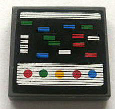 Lego Tile 2 x 2 with Multicolor Rectangles and Circles on Screen (Race Position) Pattern (Sticker) - Set 8672 / Dark Bluish Gray