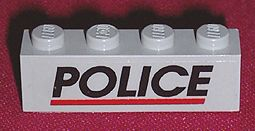 Lego Brick 1 x 4 with Black 'POLICE' Red Line Pattern (Sticker) - Set 6598
