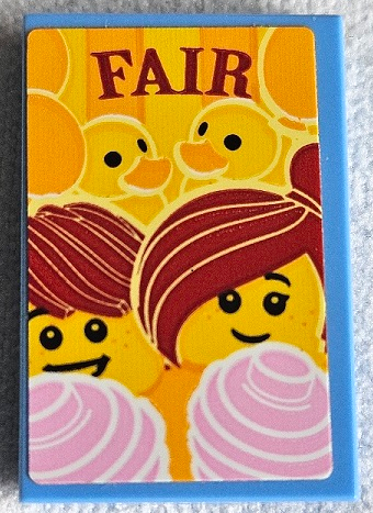 Lego Tile 2 x 3 with Dark Red 'FAIR', Yellow Ducks, and Minifigures with Bright Pink Cotton Candy Pattern (Sticker) - Set 60216