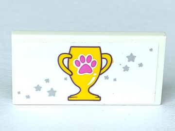Lego Tile 2 x 4 with Pink Paw Print on Trophy and Silver Stars Pattern (Sticker) - Set 41300