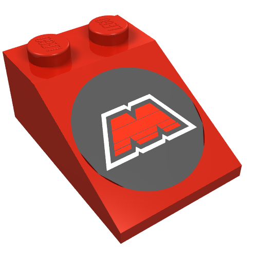 Lego Brick Sloped 33° 3 x 2 with MTron Logo Print / Red