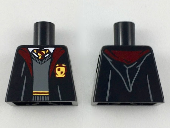 Lego Torso Gryffindor Robe over Dark Bluish Gray Sweater, Dark Red and Bright Light Orange Tie and Trim Pattern / Black