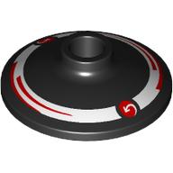Lego Dish 2 x 2 Inverted [Radar] with White Circle, Arrow, Red Strips, Dots Print / Black