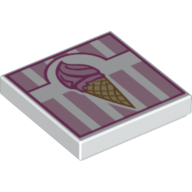 Lego Tile 2 x 2 with Ice Cream Cone on Pink and White Print
